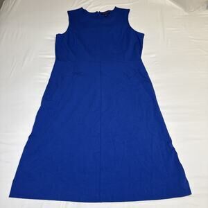 Lands End Sleeveless Sheath Midi Dress Womens 14 Royal Blue Pockets Stretch EUC